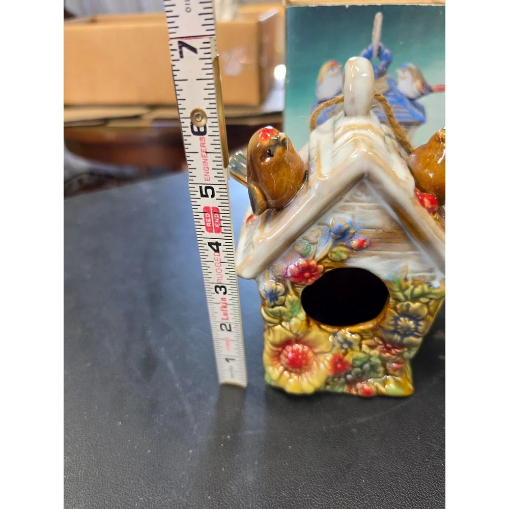 Chesapeake Bay Ltd Ceramic Birdhouse Ornament Floral Birds Figurine with Box